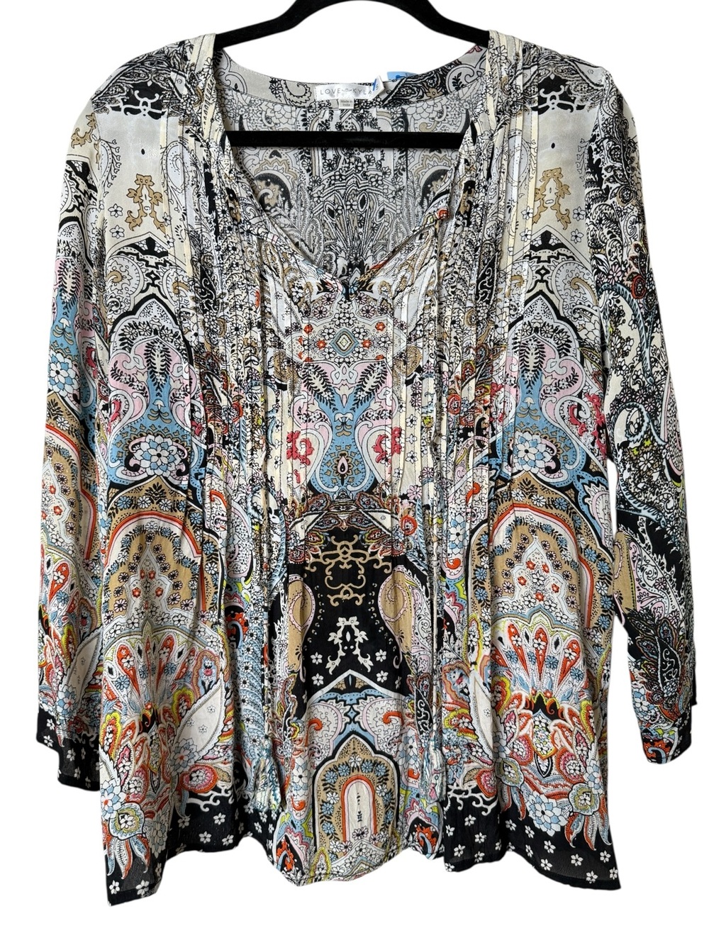 Love Kyla Small Multicolor Paisley Tie-Front Boho Blouse